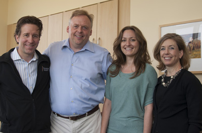 The pediatric intestinal failure team, from left: pediatric surgeon Peter Nichol, MD, PhD; pediatric gastroenterology and nutrition division chief Luther Sigurdsson, MD; nutritionist Laura Bodine, MS, RD, CNSC, CD; and nutrition support pharmacist Susan Luskin, PharmD, RPh, CNSC, BCNSP.
