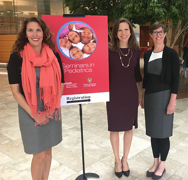 Seminars in Pediatrics keynote speaker Julie Linton, MD, FAAP, (center) with course directors Kristin Shadman, MD, (left) and Brittany Allen, MD (right).